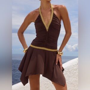 Elegant Brown Asymmetrical Dress